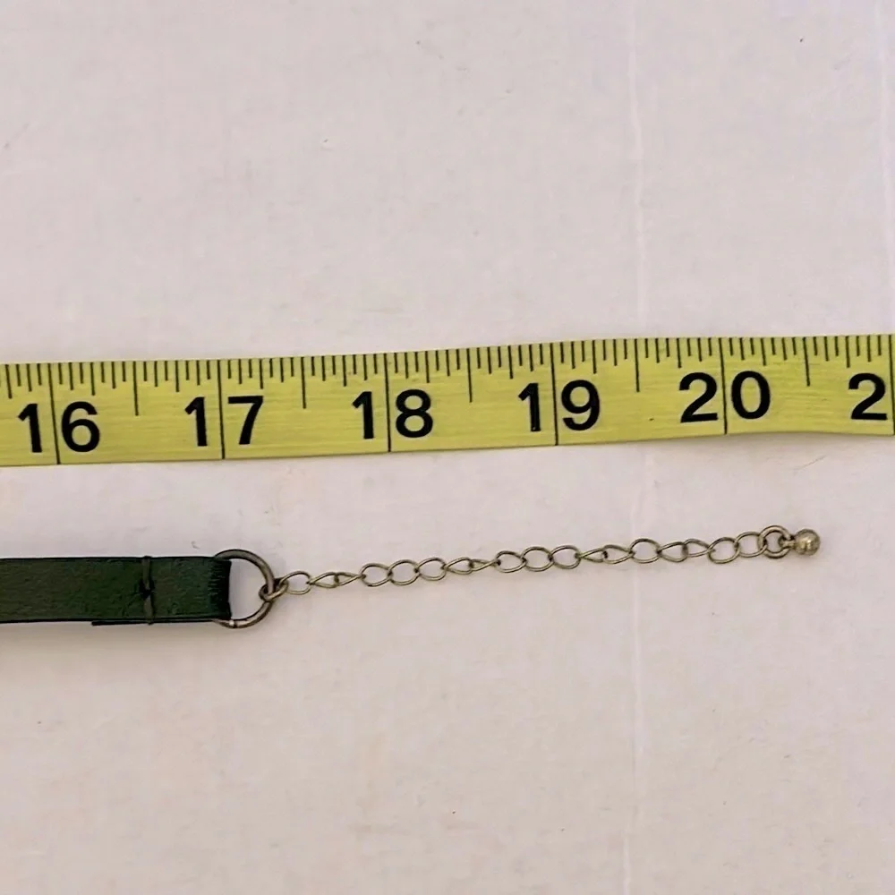 Anthropologie faux leather and Gold Chain Necklace- green and gold